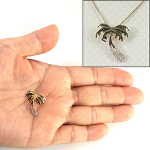 14k Solid Yellow Gold Coconut Tree Diamond Pendant Necklace