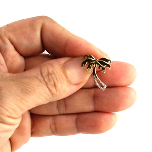 14k Solid Yellow Gold Coconut Tree Diamond Pendant Necklace