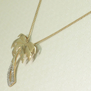 14k Solid Yellow Gold Coconut Tree Diamond Pendant Necklace