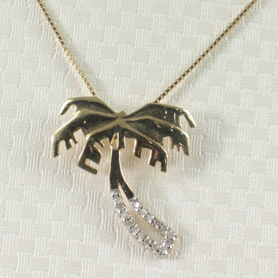 14k Solid Yellow Gold Coconut Tree Diamond Pendant Necklace