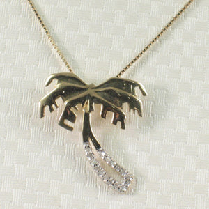 14k Solid Yellow Gold Coconut Tree Diamond Pendant Necklace