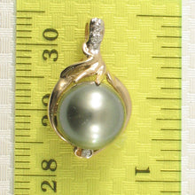 Load image into Gallery viewer, 14k Yellow Gold Diamond Silver-Green Tahitian Pearl Pendant