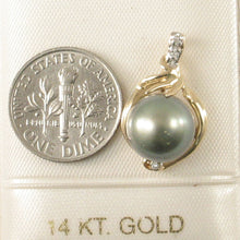 Load image into Gallery viewer, 14k Yellow Gold Diamond Silver-Green Tahitian Pearl Pendant