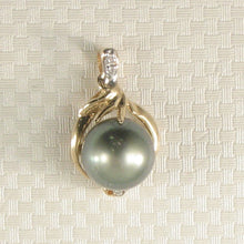 Load image into Gallery viewer, 14k Yellow Gold Diamond Silver-Green Tahitian Pearl Pendant