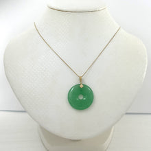 Load image into Gallery viewer, 14k Solid Yellow Gold Disc Donut Shaped Green Jade Pendant
