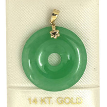 Load image into Gallery viewer, 14k Solid Yellow Gold Disc Donut Shaped Green Jade Pendant
