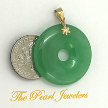 Load image into Gallery viewer, 14k Solid Yellow Gold Disc Donut Shaped Green Jade Pendant