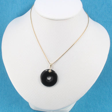 14k Solid Yellow Gold Disc Ring Shaped Black Onyx Pendant