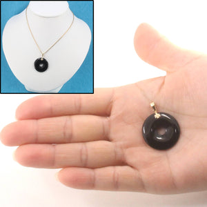 14k Solid Yellow Gold Disc Ring Shaped Black Onyx Pendant