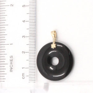 14k Solid Yellow Gold Disc Ring Shaped Black Onyx Pendant