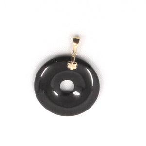 14k Solid Yellow Gold Disc Ring Shaped Black Onyx Pendant