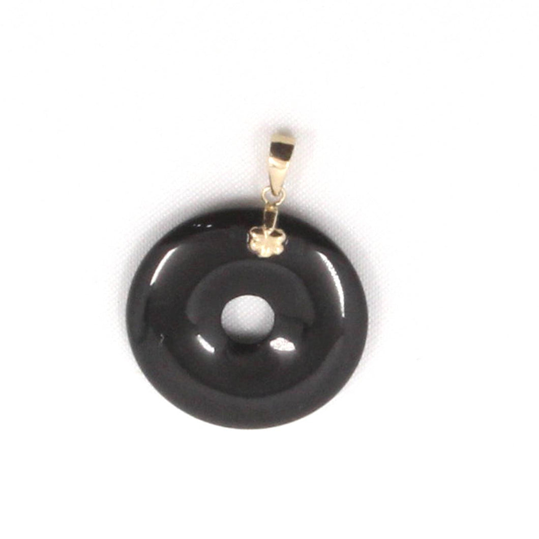 14k Solid Yellow Gold Disc Ring Shaped Black Onyx Pendant