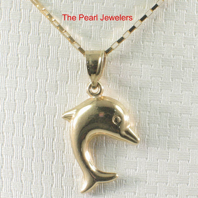 14K Solid Yellow Gold Dolphin Pendant Necklace