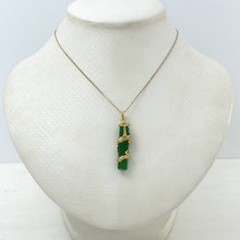 Load image into Gallery viewer, 14k Solid Yellow Gold Dragon Totem Column Green Jade Pendant Necklace
