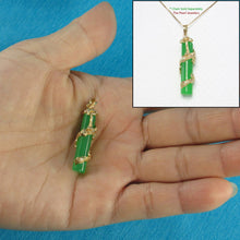 Load image into Gallery viewer, 14k Solid Yellow Gold Dragon Totem Column Green Jade Pendant Necklace