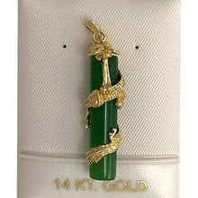 Load image into Gallery viewer, 14k Solid Yellow Gold Dragon Totem Column Green Jade Pendant Necklace