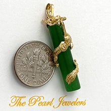 Load image into Gallery viewer, 14k Solid Yellow Gold Dragon Totem Column Green Jade Pendant Necklace