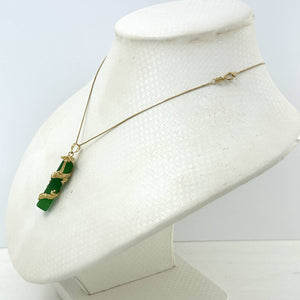 14k Solid Yellow Gold Dragon Totem Column Green Jade Pendant Necklace
