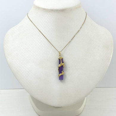 14k Solid Yellow Gold Dragon Totem Column Lavender Jade Pendant Necklace