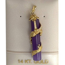 Load image into Gallery viewer, 14k Solid Yellow Gold Dragon Totem Column Lavender Jade Pendant Necklace