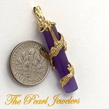 Load image into Gallery viewer, 14k Solid Yellow Gold Dragon Totem Column Lavender Jade Pendant Necklace