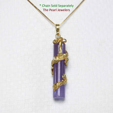 Load image into Gallery viewer, 14k Solid Yellow Gold Dragon Totem Column Lavender Jade Pendant Necklace