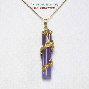 14k Solid Yellow Gold Dragon Totem Column Lavender Jade Pendant Necklace