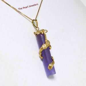 14k Solid Yellow Gold Dragon Totem Column Lavender Jade Pendant Necklace