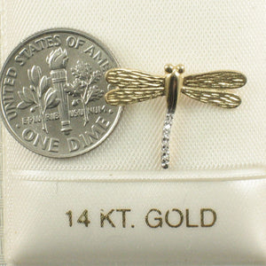 14k Solid Yellow Gold Dragonflies Diamond Pendant Necklace