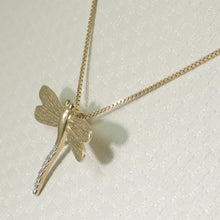Load image into Gallery viewer, 14k Solid Yellow Gold Dragonflies Diamond Pendant Necklace