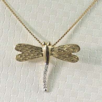 14k Solid Yellow Gold Dragonflies Diamond Pendant Necklace