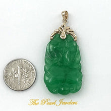Load image into Gallery viewer, 14k Solid Yellow Gold Green Jade Double-Sided Carving Pendant Necklace