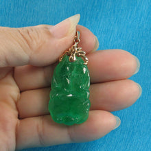 Load image into Gallery viewer, 14k Solid Yellow Gold Green Jade Double-Sided Carving Pendant Necklace