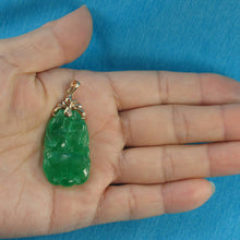 Load image into Gallery viewer, 14k Solid Yellow Gold Green Jade Double-Sided Carving Pendant Necklace