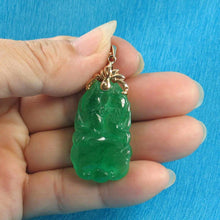 Load image into Gallery viewer, 14k Solid Yellow Gold Green Jade Double-Sided Carving Pendant Necklace