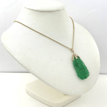Load image into Gallery viewer, 14k Solid Yellow Gold Green Jade Double-Sided Carving Pendant Necklace