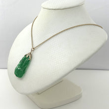 Load image into Gallery viewer, 14k Solid Yellow Gold Green Jade Double-Sided Carving Pendant Necklace