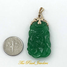 Load image into Gallery viewer, 14k Solid Yellow Gold Hand-Carved Double-Sided Green Jade Pendant Necklace