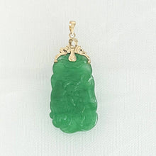 Load image into Gallery viewer, 14k Solid Yellow Gold Hand-Carved Double-Sided Green Jade Pendant Necklace