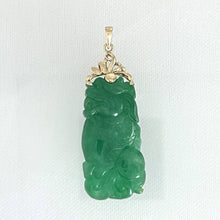 Load image into Gallery viewer, 14k Solid Yellow Gold Hand-Carved Green Jade Pendant Necklace