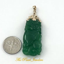 Load image into Gallery viewer, 14k Solid Yellow Gold Hand-Carved Green Jade Pendant Necklace