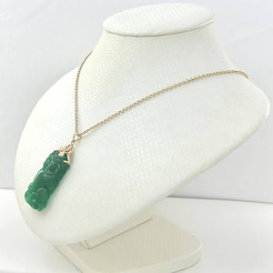 14k Solid Yellow Gold Hand-Carved Green Jade Pendant Necklace