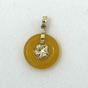 14k Solid Yellow Gold Hawaiian Plumeria Honey Jade Pendant Necklace