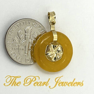 14k Solid Yellow Gold Hawaiian Plumeria Honey Jade Pendant Necklace