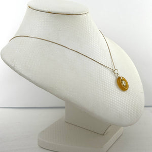 14k Solid Yellow Gold Hawaiian Plumeria Honey Jade Pendant Necklace