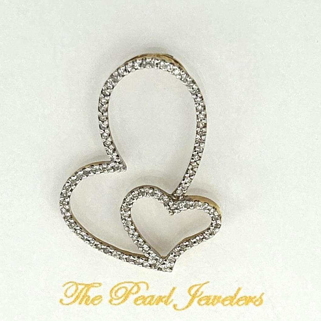 14k Solid Yellow Gold Heart in Heart Diamond Pendant Necklace