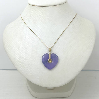 14k Solid Yellow Gold Heart Shaped Lavender Jade Love Pendant
