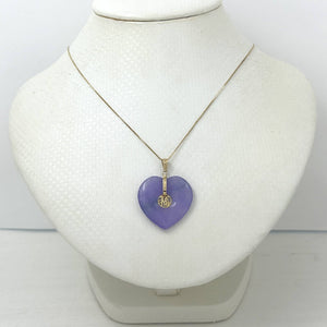 14k Solid Yellow Gold Heart Shaped Lavender Jade Love Pendant
