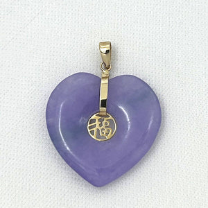 14k Solid Yellow Gold Heart Shaped Lavender Jade Love Pendant