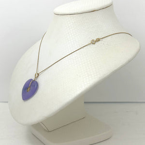 14k Solid Yellow Gold Heart Shaped Lavender Jade Love Pendant